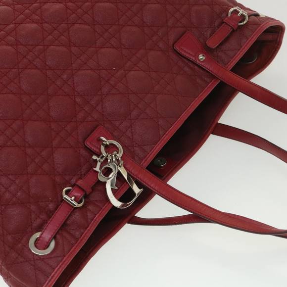 Christian Dior Lady Dior Canage Tote Bag Coated Canvas Red Auth bs4684 - Picture 6 of 16